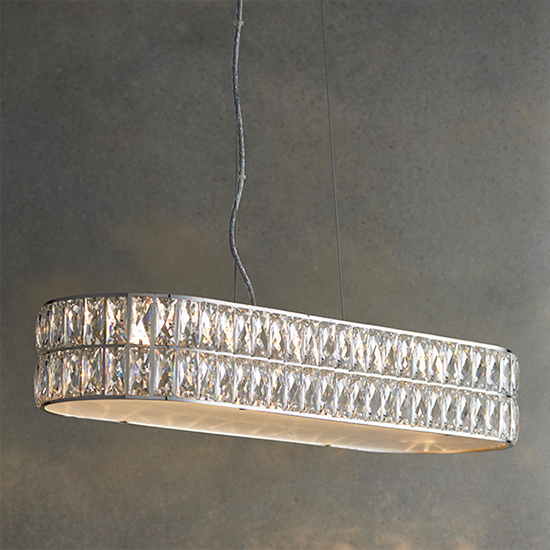 Verina LED 5 Lights Crystal Linear Pendant Light In Chrome