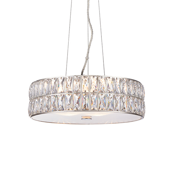 Verina LED 5 Lights Crystal Round Pendant Light In Chrome