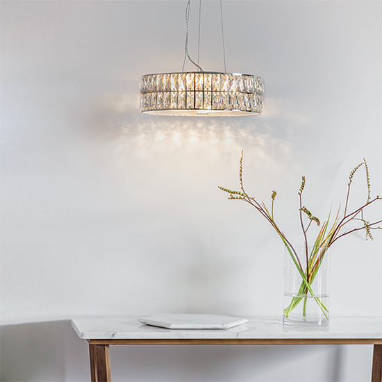 Verina LED 5 Lights Crystal Round Pendant Light In Chrome