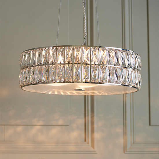 Verina LED 5 Lights Crystal Round Pendant Light In Chrome
