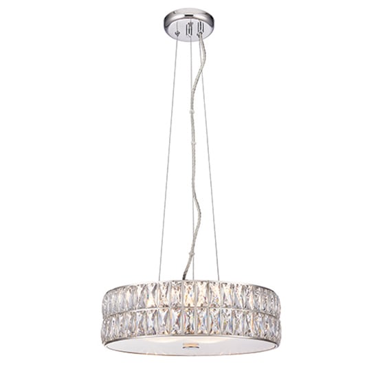 Verina LED 5 Lights Crystal Round Pendant Light In Chrome