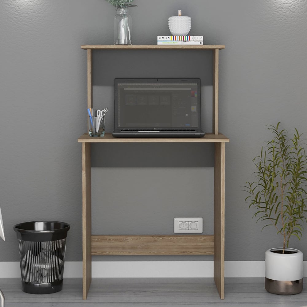 Read more about Veritate wooden high laptop desk in oak and grey