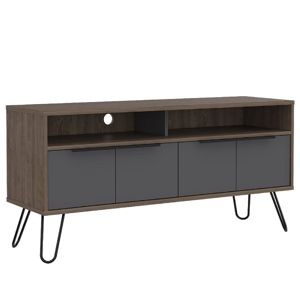 Veritate Wooden TV Stand With 4 Doors In Brown And Grey