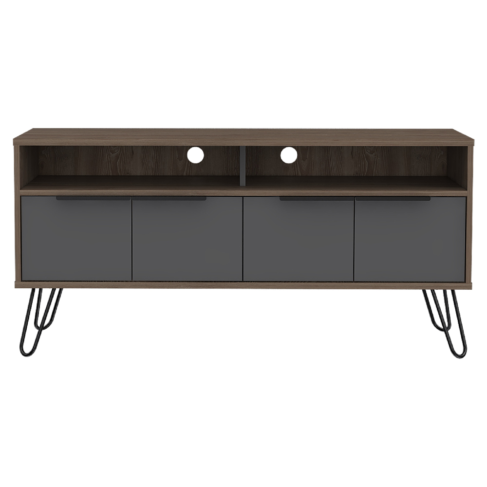 Veritate Wooden TV Stand With 4 Doors In Brown And Grey