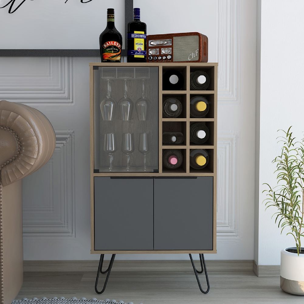 Read more about Veritate wooden wine cabinet with 2 doors in brown and grey