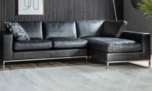 Verkee Faux Leather Corner Sofa In, Black Leather Couch With Chrome Legs