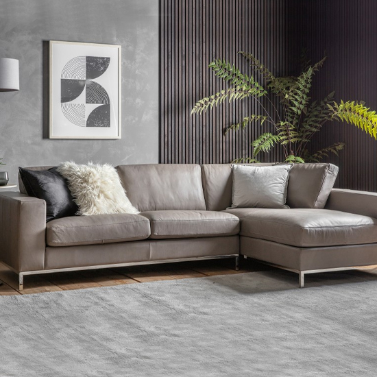 Verkee Faux Leather Corner Sofa In Grey With Chrome Legs Furniture in