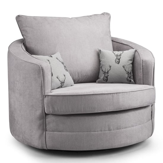 Verna Fullback Fabric Swivel Armchair In Grey