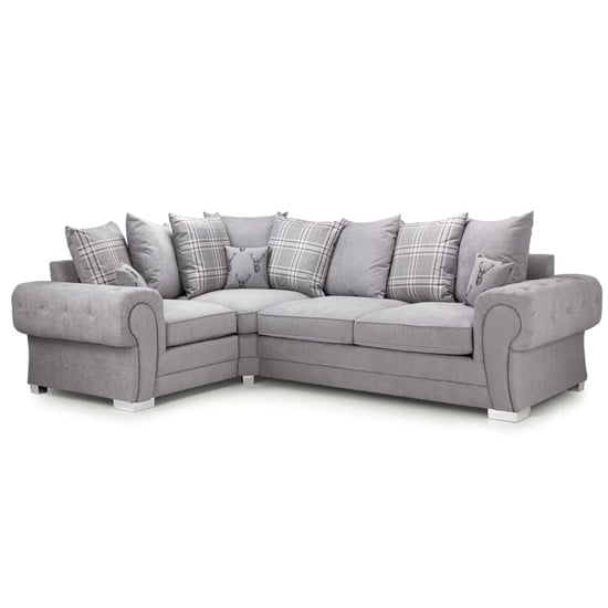 Product photograph of Verna Scatterback Fabric Corner Sofa Bed Left Hand In Grey from Furniture in Fashion