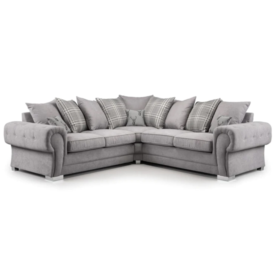 Verna Scatterback Fabric Corner Sofa Large In Grey thumbnail