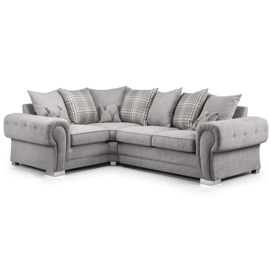 Verna Scatterback Fabric Corner Sofa Left Hand In Grey thumbnail