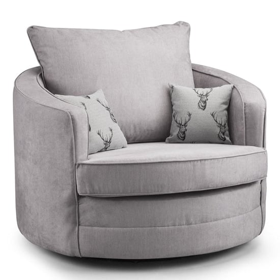 Verna Scatterback Fabric Swivel Armchair In Grey