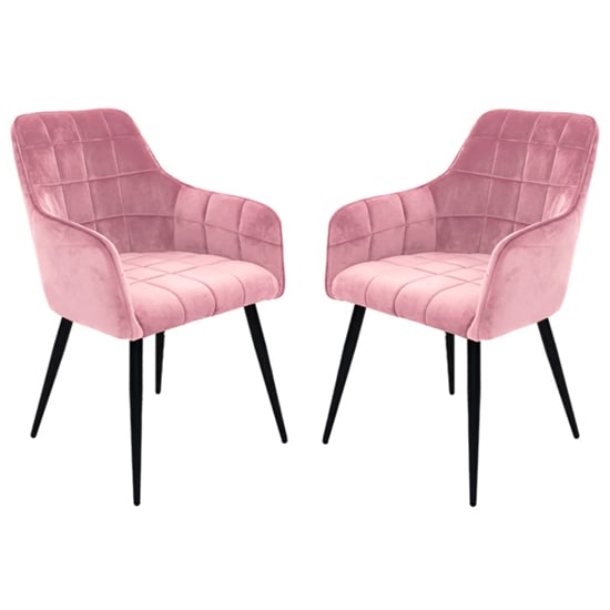 Read more about Vernal blush velvet dining chairs with black legs in pair