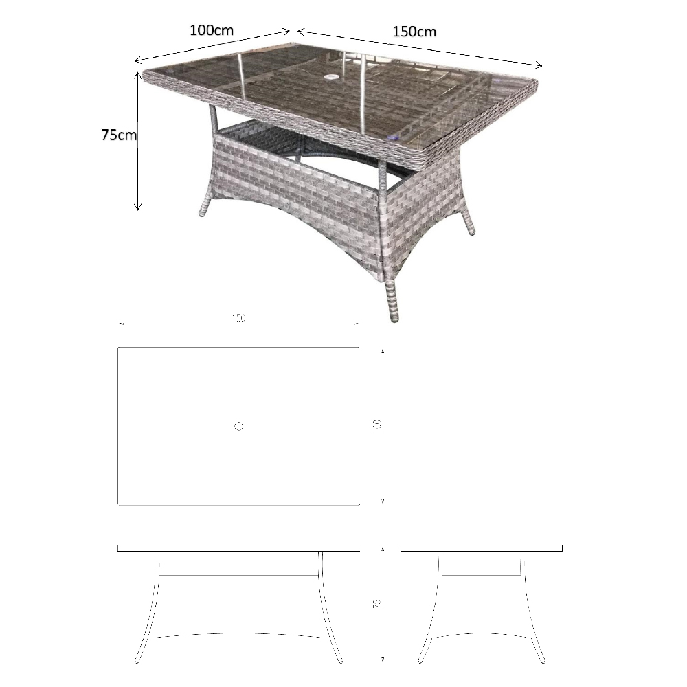 Vernal Glass Top Garden Rectangular Dining Table In Grey