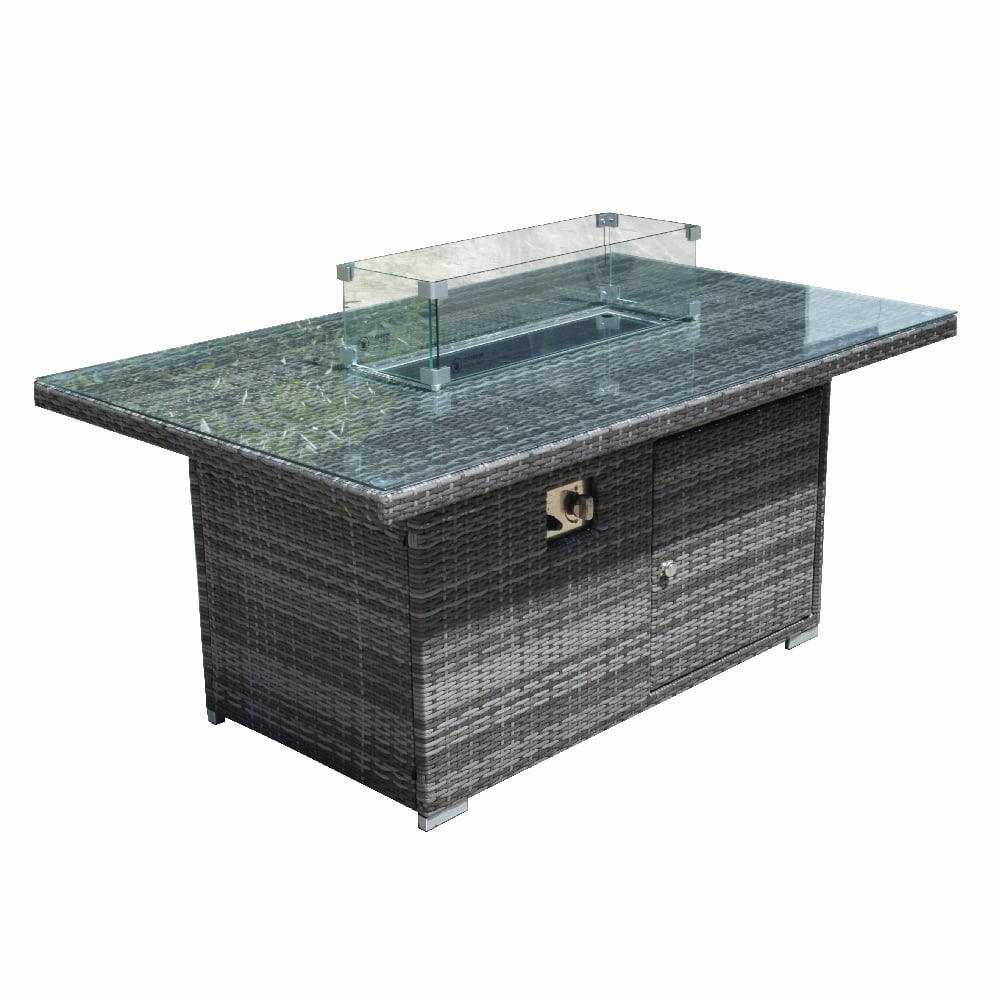 Vandalia Glass Top Garden Rectangular Firepit Dining Table In Grey Vandalia Glass Top Garden Rectangular Firepit Dining Table In Grey