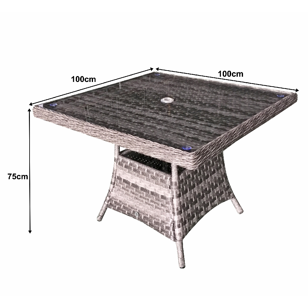 Vernal Glass Top Garden Square Dining Table In Grey