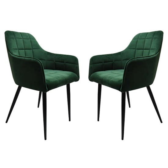 Read more about Vernal green velvet dining chairs with black legs in pair