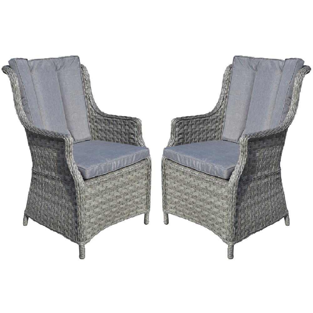 Vernal Grey Rattan Garden Dining Chairs With Cushion In Pair Vernal Grey Rattan Garden Dining Chairs With Cushion In Pair