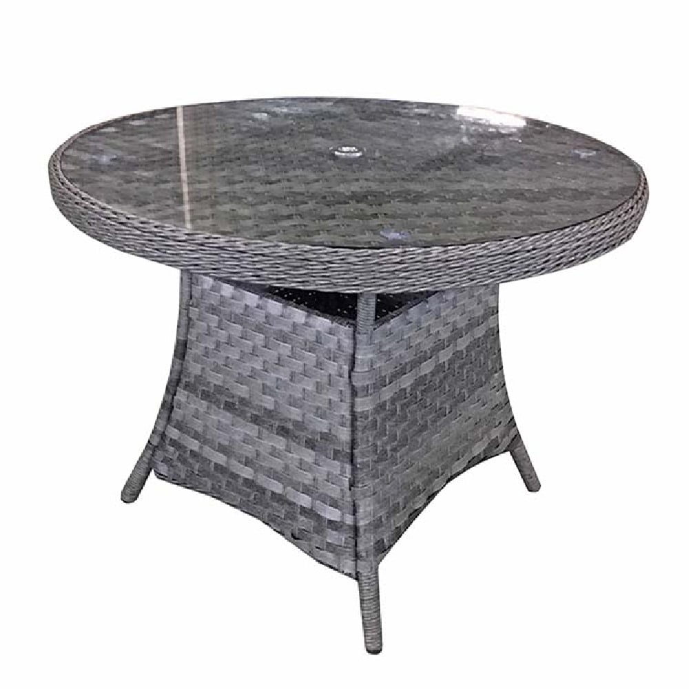 Vernal Large Glass Top Garden Round Dining Table In Grey Vernal Large Glass Top Garden Round Dining Table In Grey