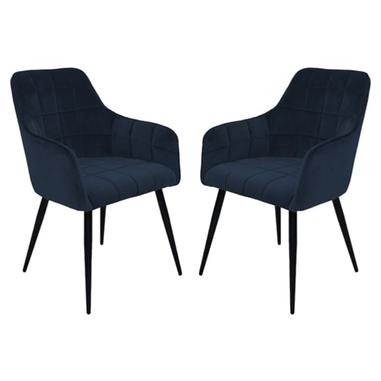 Photo of Vernal navy velvet dining chairs with black legs in pair