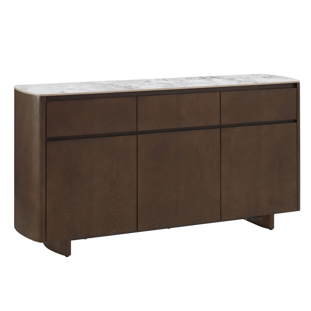 Read more about Vernal sintered stone wooden sideboard 3 doors 3 drawers in brown