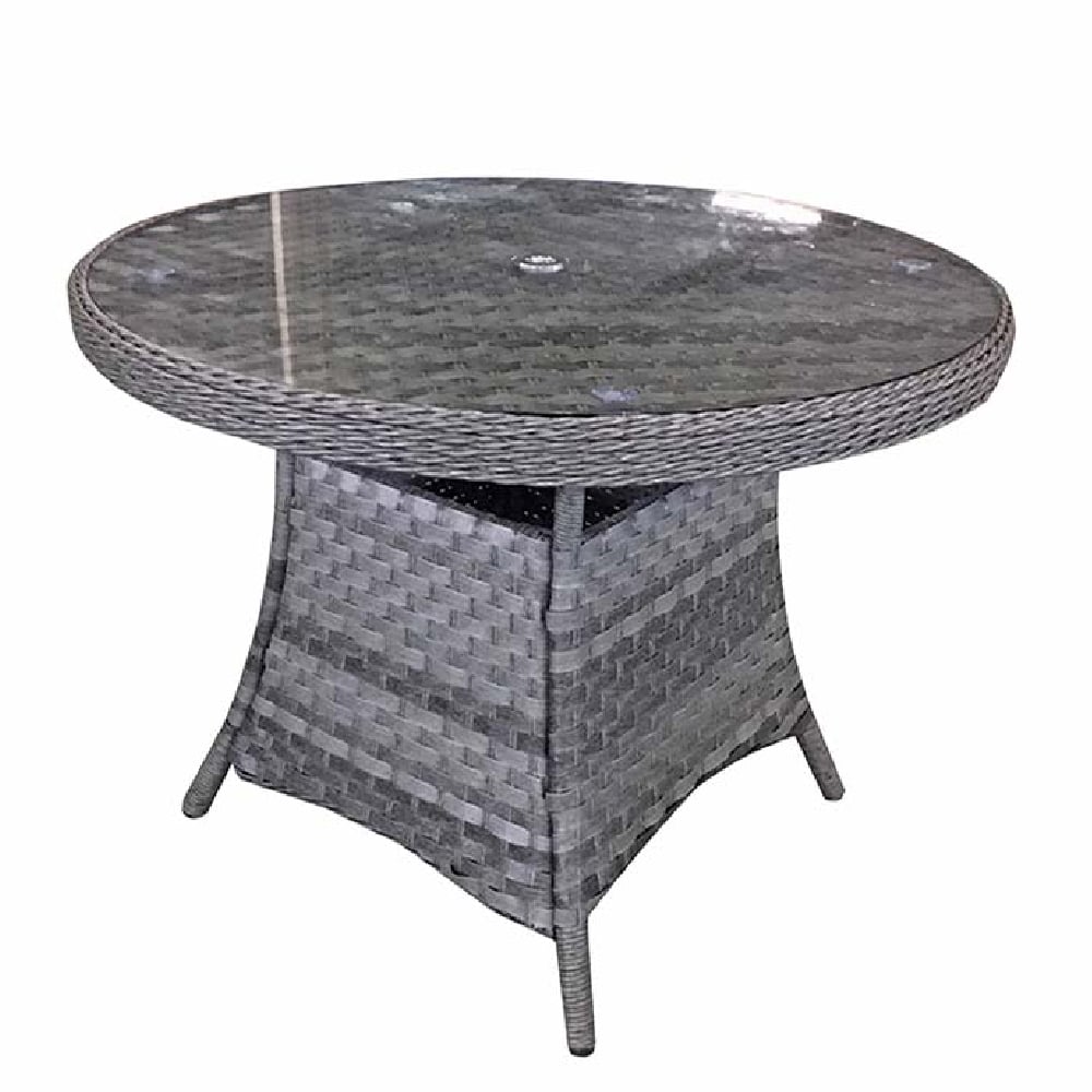 Vernal Small Glass Top Garden Round Dining Table In Grey Vernal Small Glass Top Garden Round Dining Table In Grey