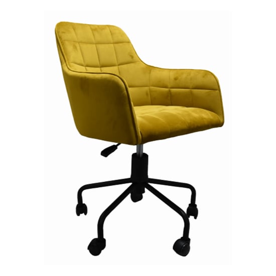Photo of Vernal swivel velvet home and office chair in mustard