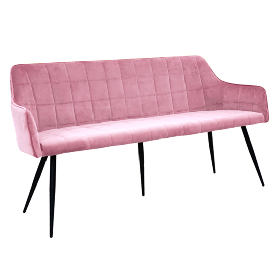 Read more about Vernal velvet dining bench in blush with black metal legs