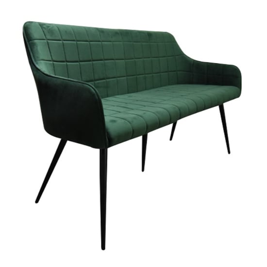 Read more about Vernal velvet dining bench in green with black metal legs