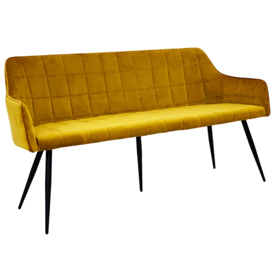 Read more about Vernal velvet dining bench in mustard with black metal legs