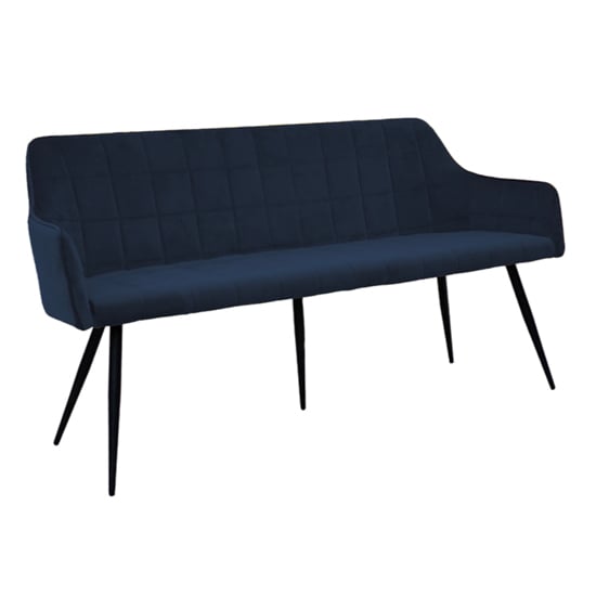 Read more about Vernal velvet dining bench in navy with black metal legs