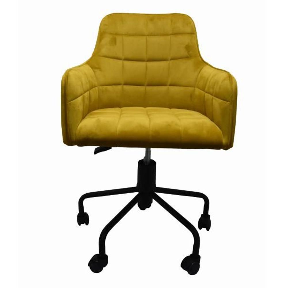 Vernal Velvet Swivel Home And Office Chair In Mustard
