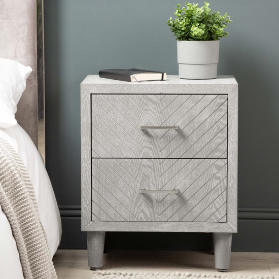 Vernal Wooden Bedside With 2 Drawers In Grey Elm Furniture in