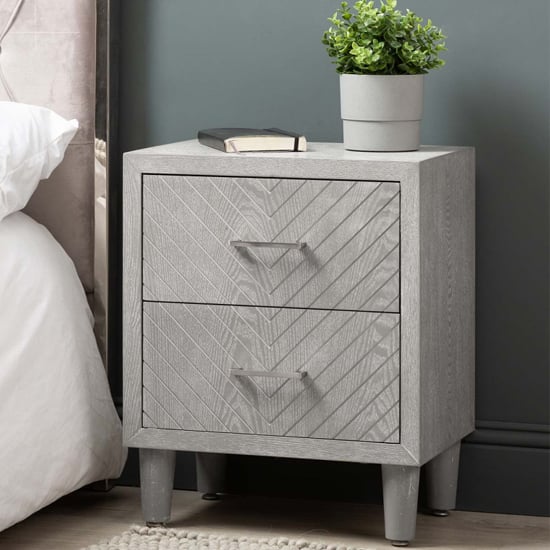 Product photograph of Vernal Wooden Bedside Cabinet With 2 Drawers In Grey Elm from Furniture in Fashion