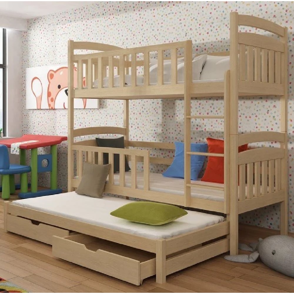 Read more about Vernal wooden bunk bed with foam mattress and trundle in pine