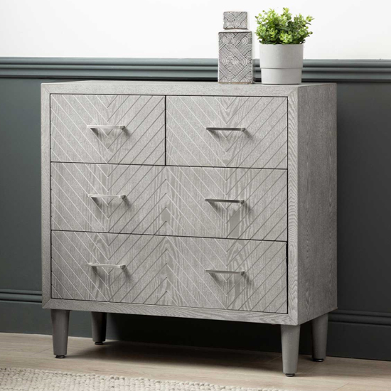 Product photograph of Vernal Wooden Chest Of 4 Drawers In Grey Elm from Furniture in Fashion