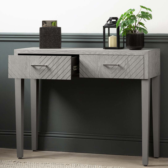 Vernal Wooden Console Table With 2 Drawers In Grey Elm Furniture in