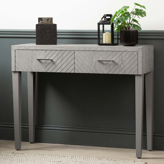 Vernal Wooden Console Table With 2 Drawers In Grey Elm Furniture in