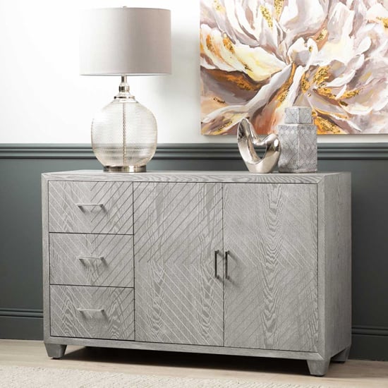 Product photograph of Vernal Wooden Sideboard With 2 Doors 3 Drawers In Grey Elm from Furniture in Fashion