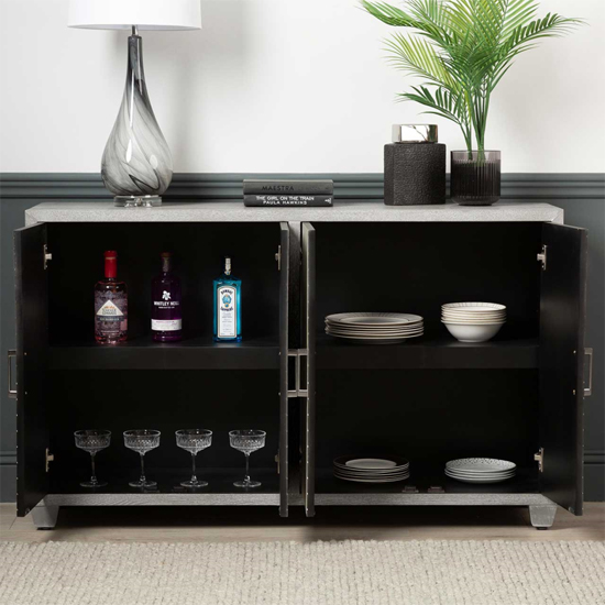 Vernal Wooden Sideboard With 4 Doors In Grey Elm Furniture in Fashion