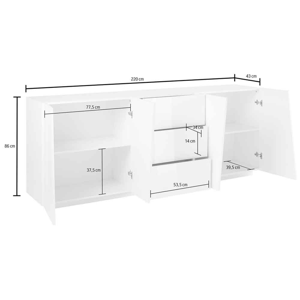 Verndale High Gloss Sideboard With 4 Doors 3 Drawers In White