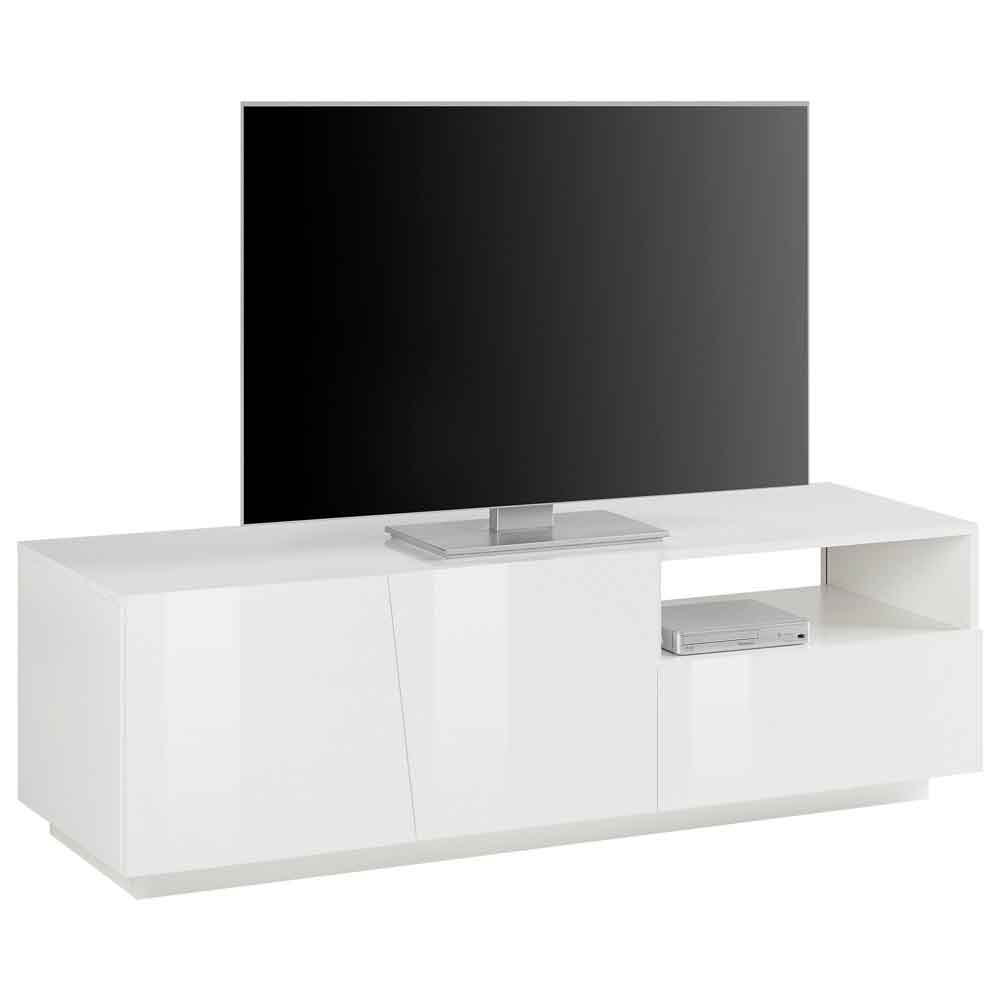Verndale High Gloss TV Stand With 2 Doors 1 Drawer In White