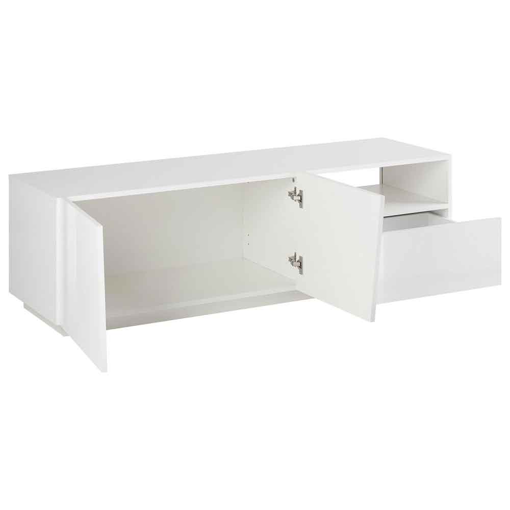 Verndale High Gloss TV Stand With 2 Doors 1 Drawer In White