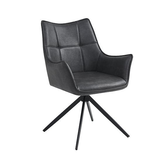 Vernon Faux Leather Dining Armchair In Charcoal With Black Legs