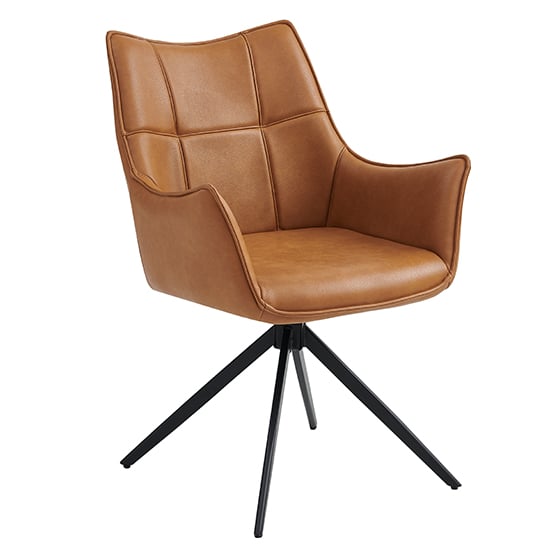 Product photograph of Vernon Faux Leather Dining Armchair In Tan With Black Legs from Furniture in Fashion