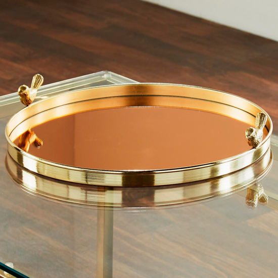Vernon Mirrored Tray In Rose Gold With Stainless Steel Frame