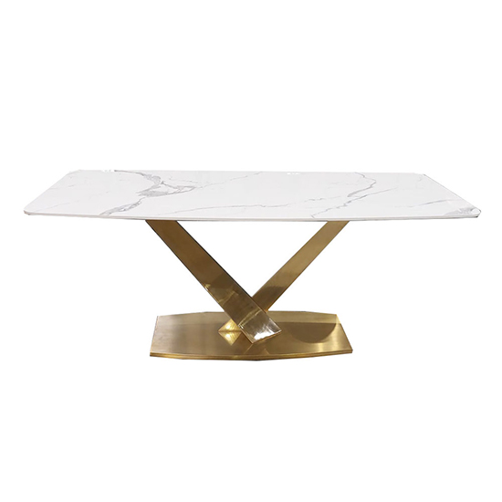 Product photograph of Vernon Polar White Sintered Stone Dining Table With Gold Base from Furniture in Fashion