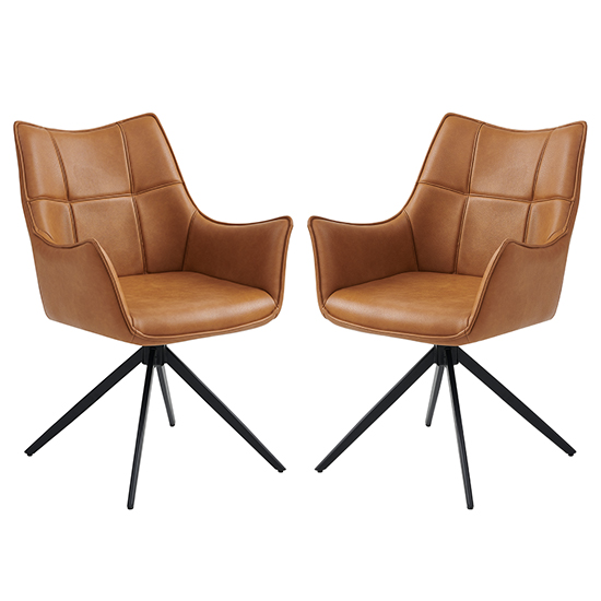 Vernon Tan Faux Leather Dining Armchairs In Pair