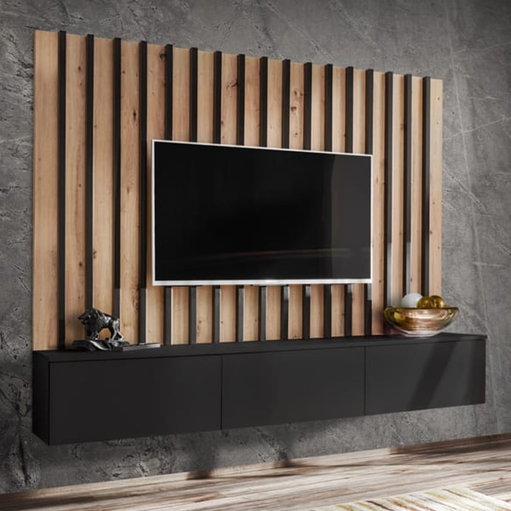 Vernon Wooden Entertainment Unit In Black And Artisan Oak