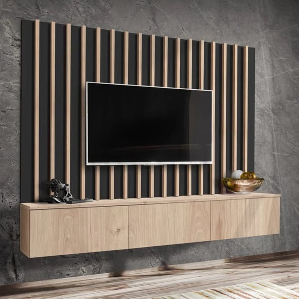 Vernon Wooden Entertainment Unit In Hickory Oak And Black